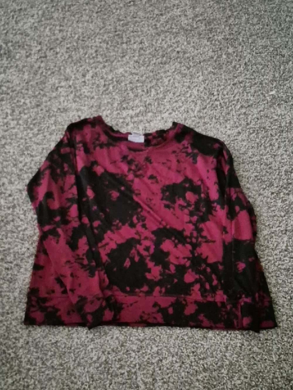 Black & Burgundy Tie-Dye Long Sleeve Top